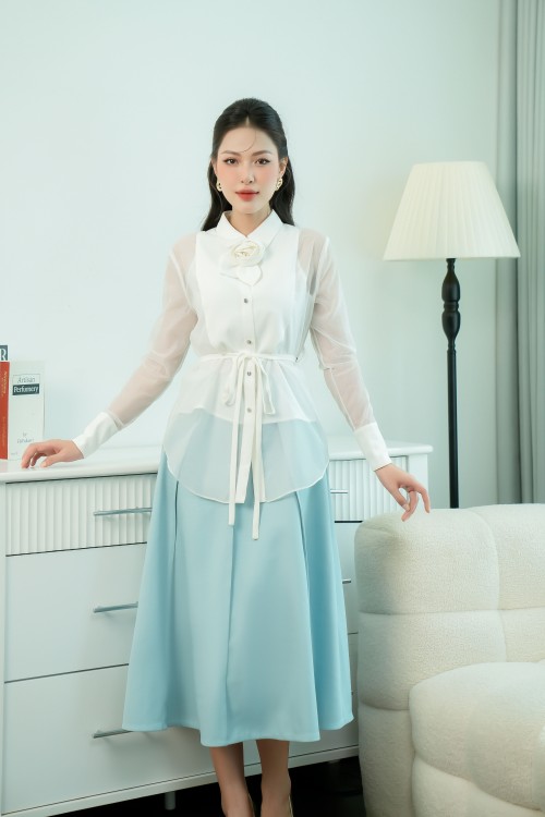 Sixdo Light Blue Midi Woven Skirt